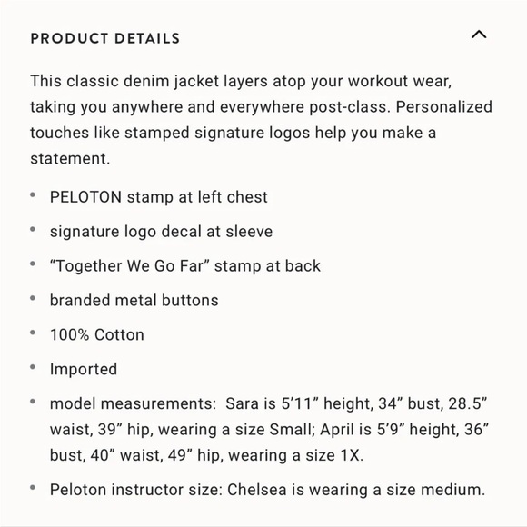 Peloton Denim Jacket Size L New With Tags - Picture 8 of 9